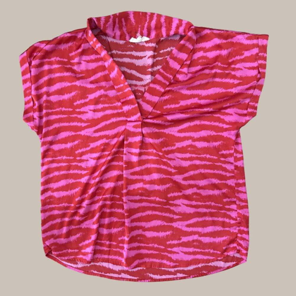 Entro Pink Zebra Animal Print V-Neck Sleeveless Blouse Top Small